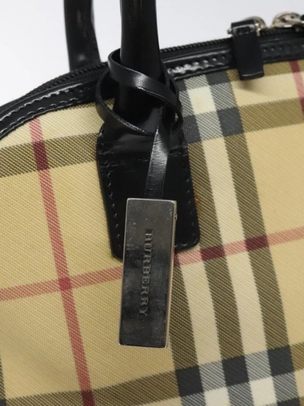 BURBERRY Nova Check Hand Bag PVC Beige Silver Auth 127268 - Picture 11 of 16